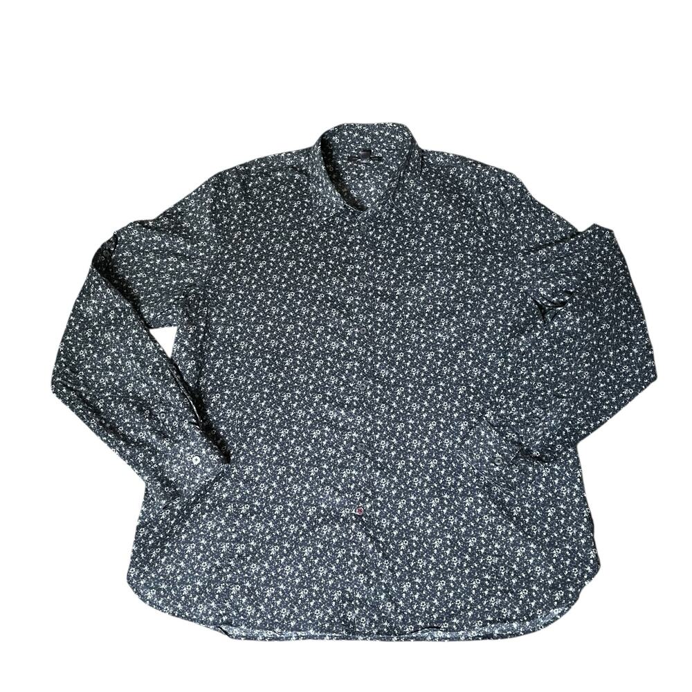 John Varvatos Men's Button-Down Shirt Black Floral Print 100% Cotton Size XXL